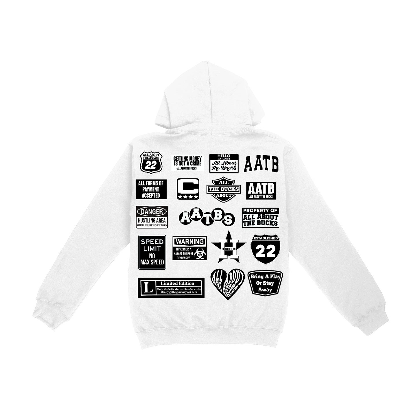 White MultiLogo AllAboutTheBucks Hoodie